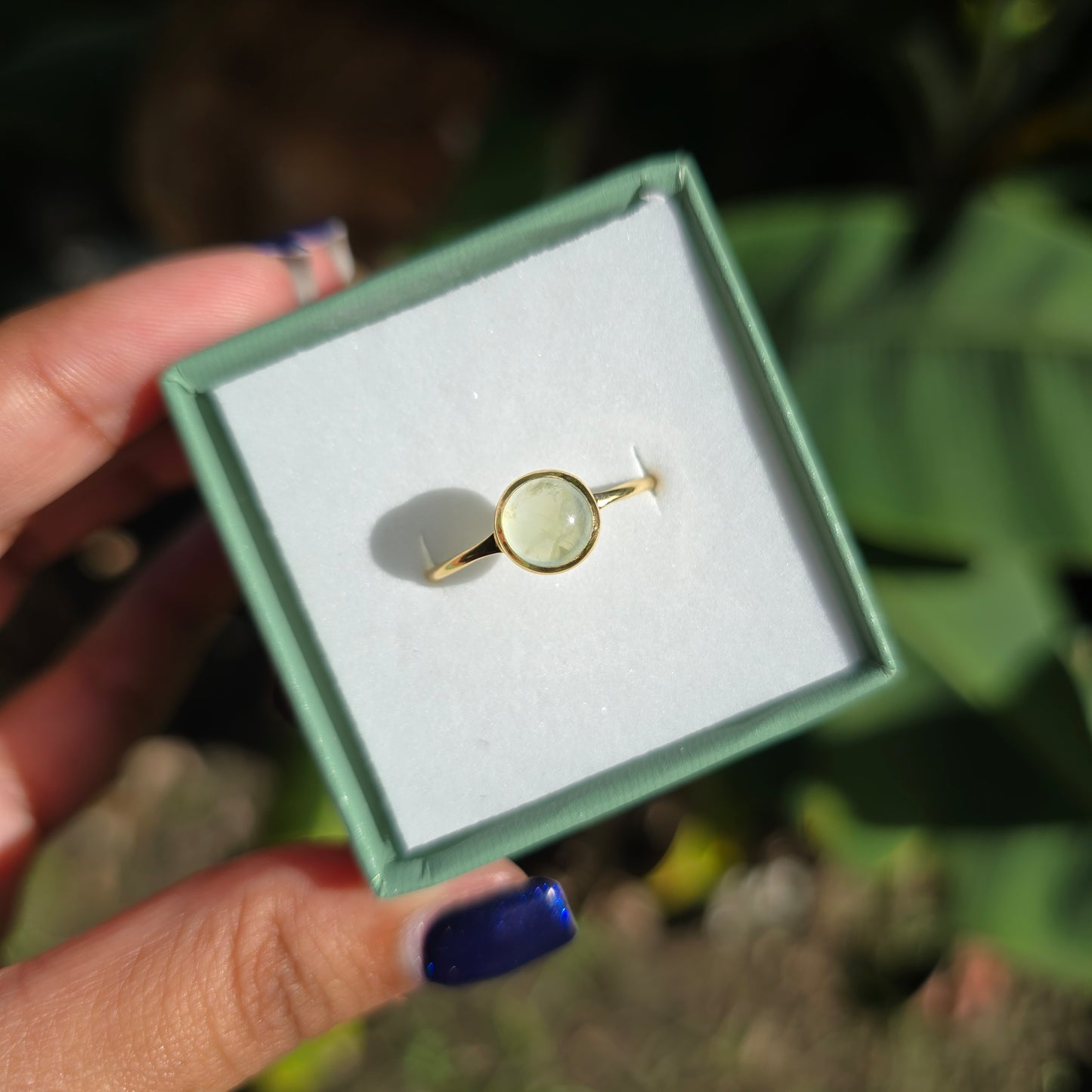 Gold Vermeil Prehnite Ring - Size 10