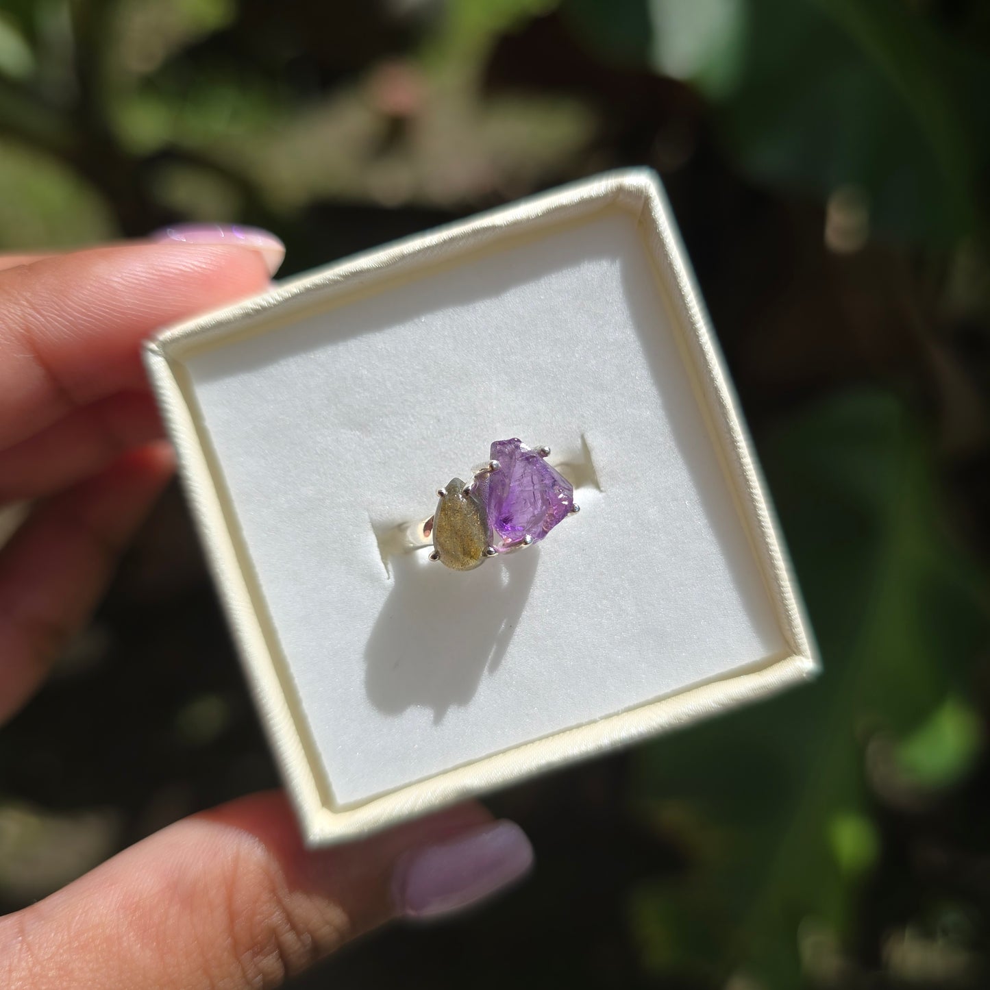 Amethyst and Labradorite Ring - Size 5