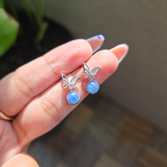Blue Kyanite Stud - Silver Plated Brass