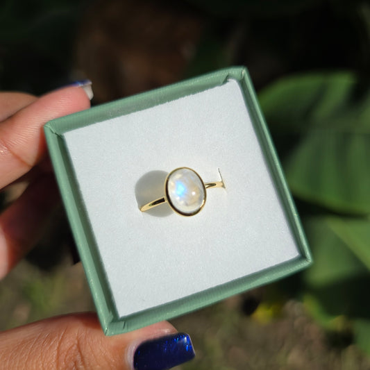 Gold Vermeil Rainbow Moonstone Ring - Size 7.5