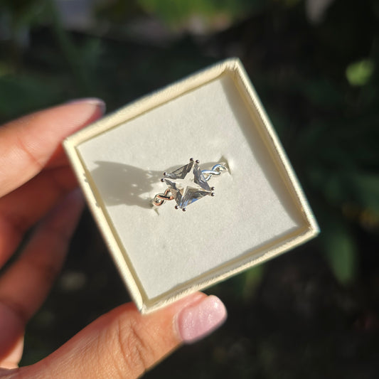 Silver Plated Clear Quartz Ring - Adjustable