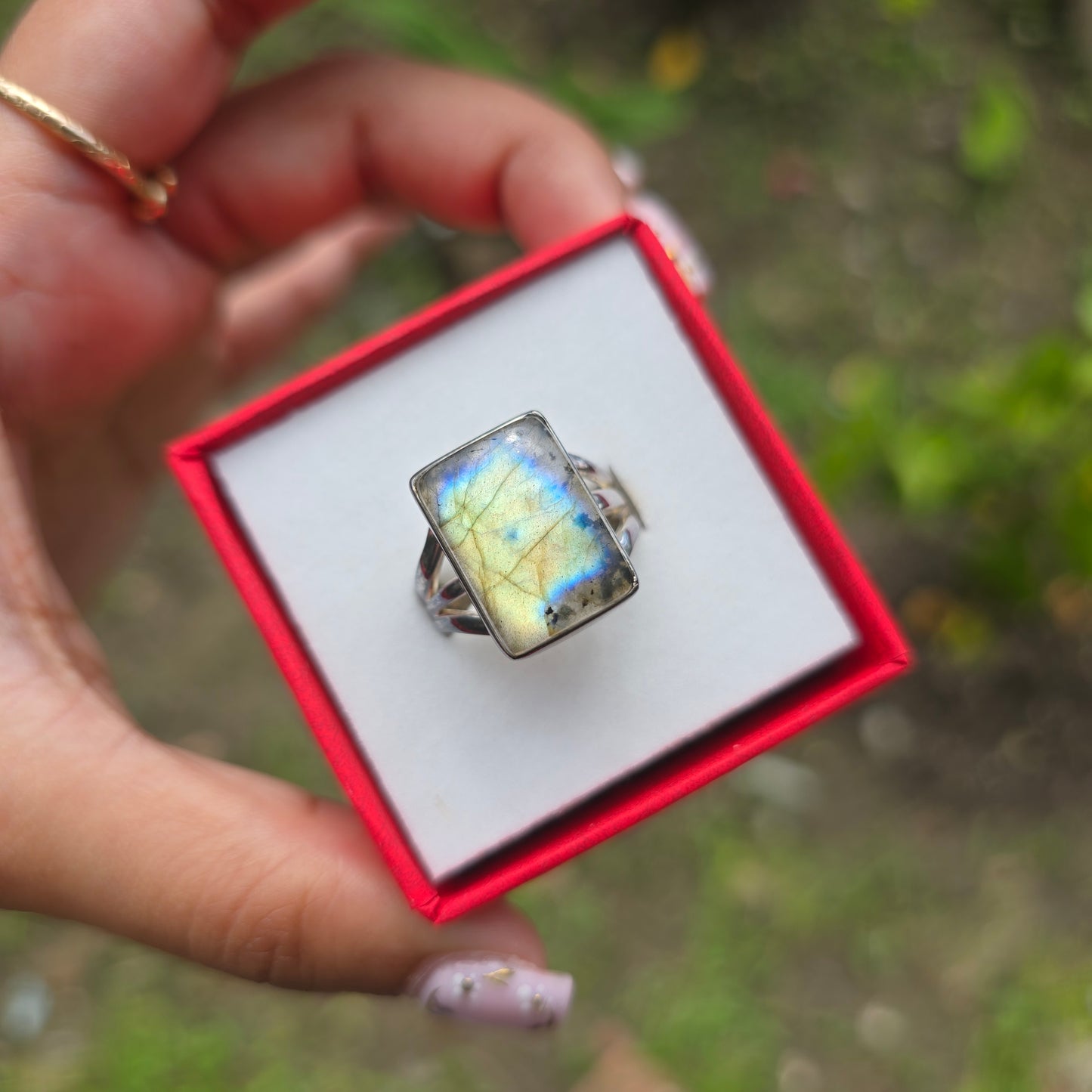 Multi Fire Labradorite Ring - Size 7