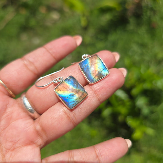 Multi Fire Labradorite Dangle Earring