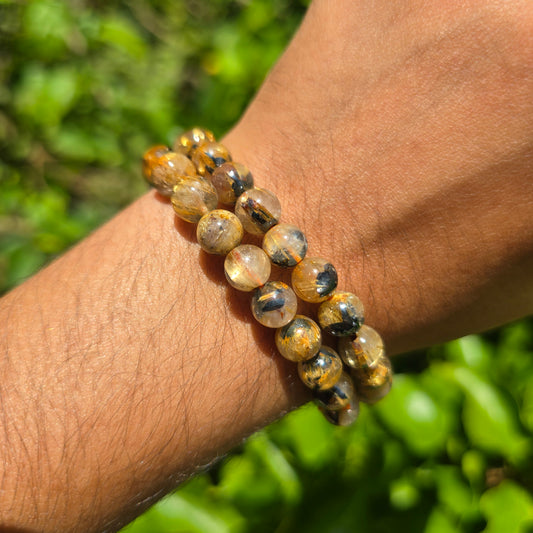 Golden Rutile with Hematite Gemstone Bracelet
