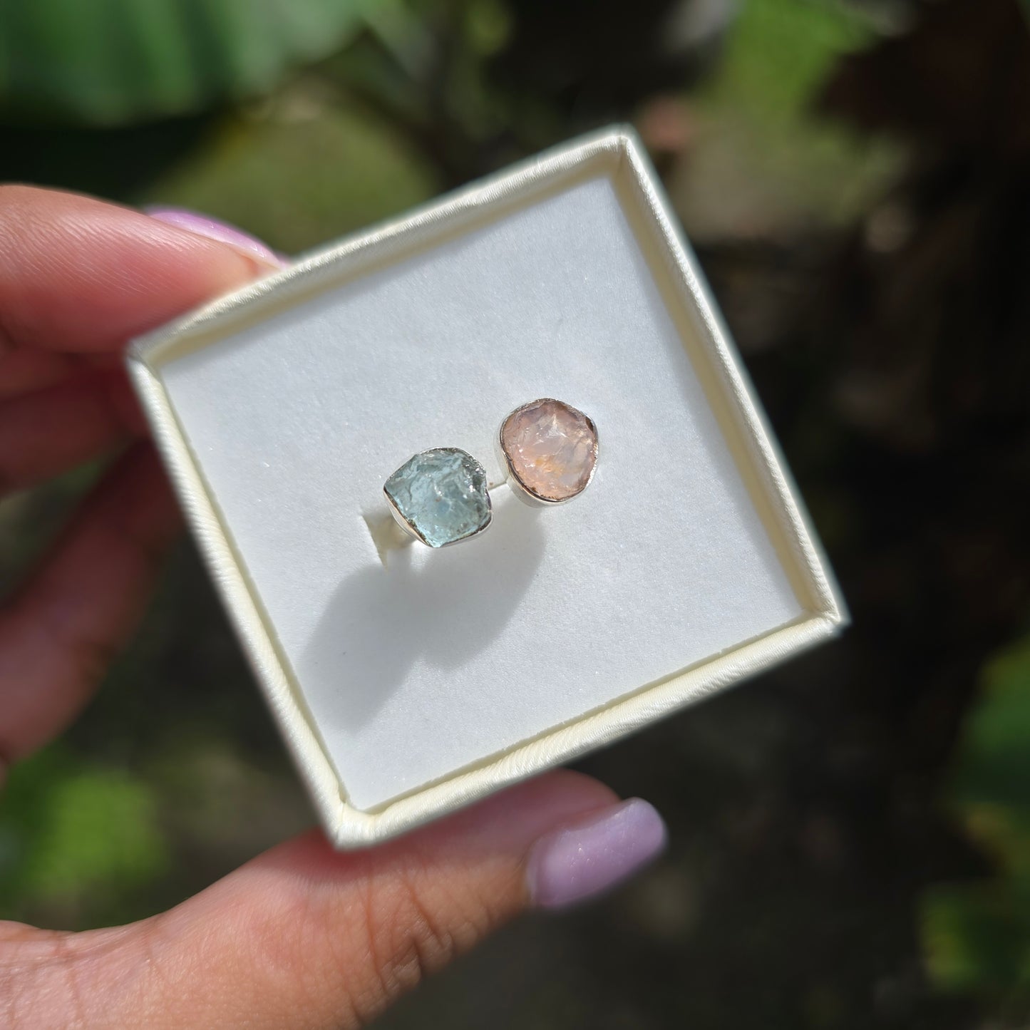 Aquamarine and Rose Quartz Ring - Size 7