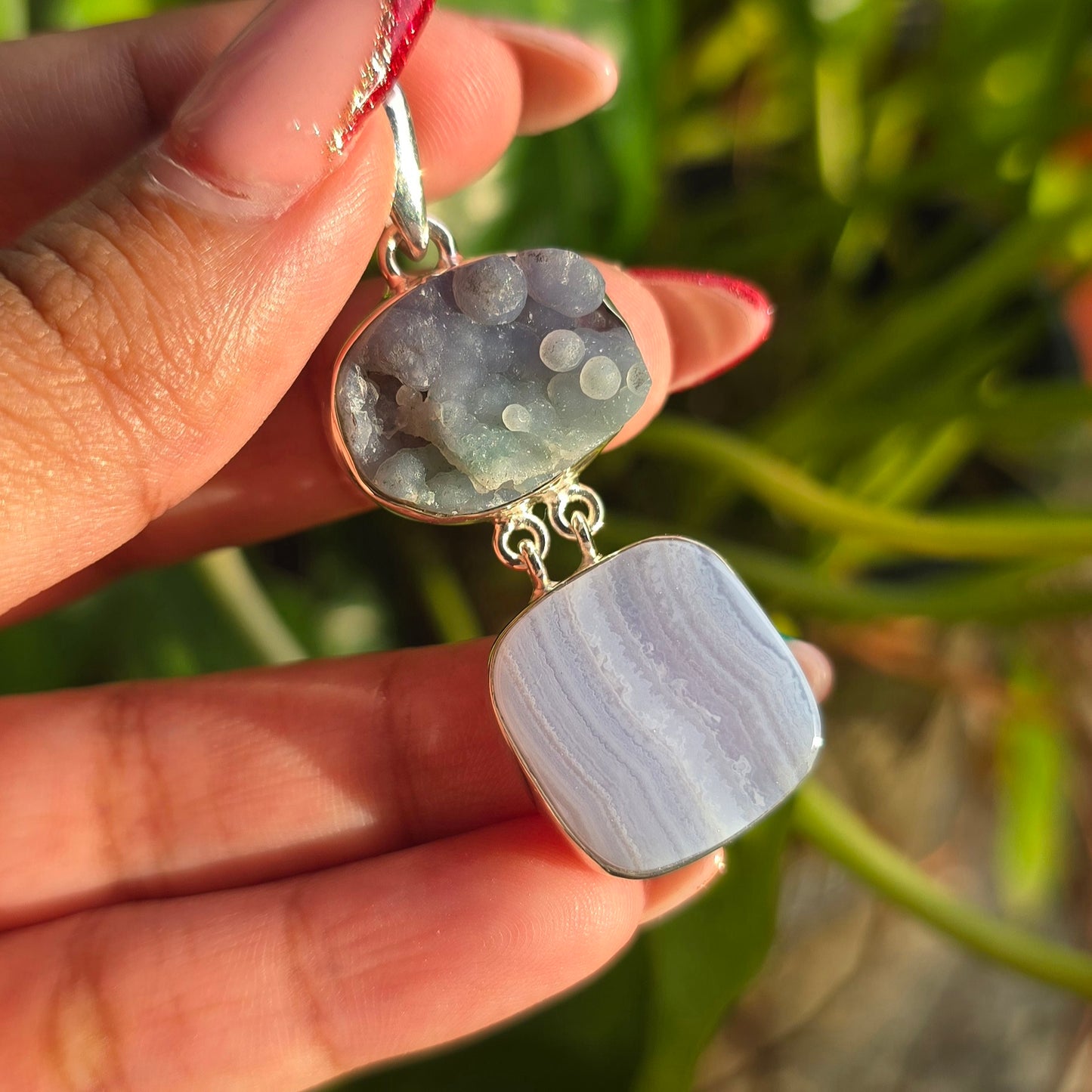 Grape Agate and Blue Lace Agate Pendant
