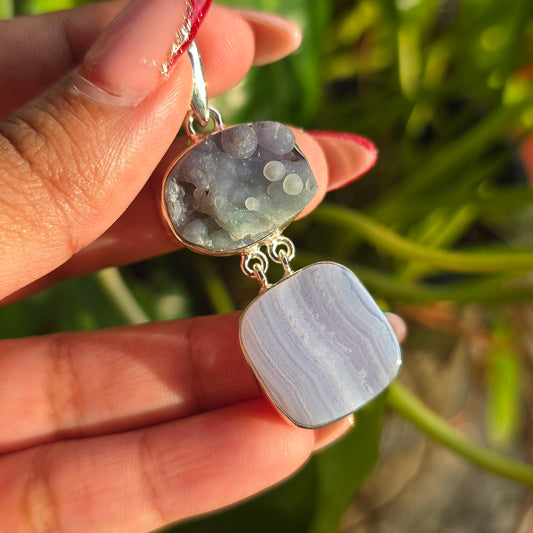 Grape Agate and Blue Lace Agate Pendant