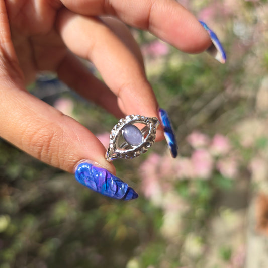 Adjustable Silver Plated Brass Ring - Tanzanite