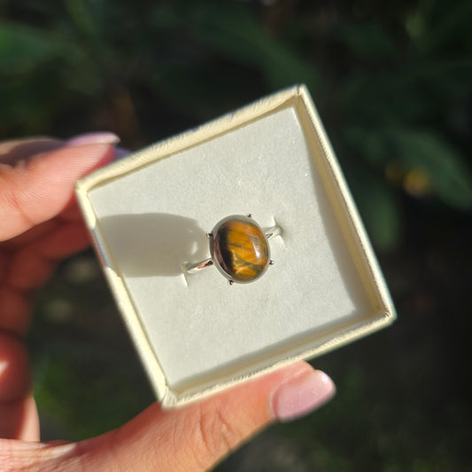 Silver Plated Tiger's Eye Ring - Adjustable