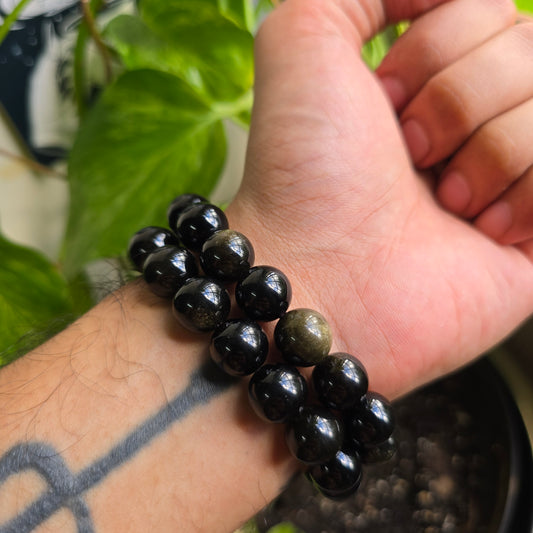 12mm Gold Sheen Obsidian Gemstone Bracelet