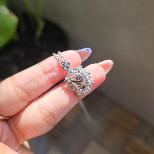 Tourmaline Quartz Pendant - Silver Plated Brass