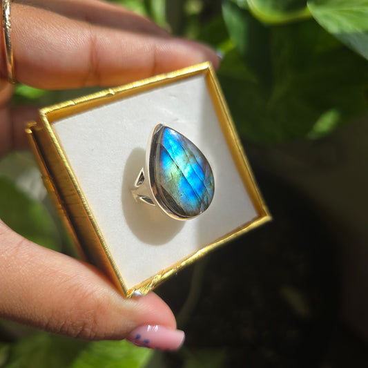 Multi Fire Labradorite Ring - Size 8
