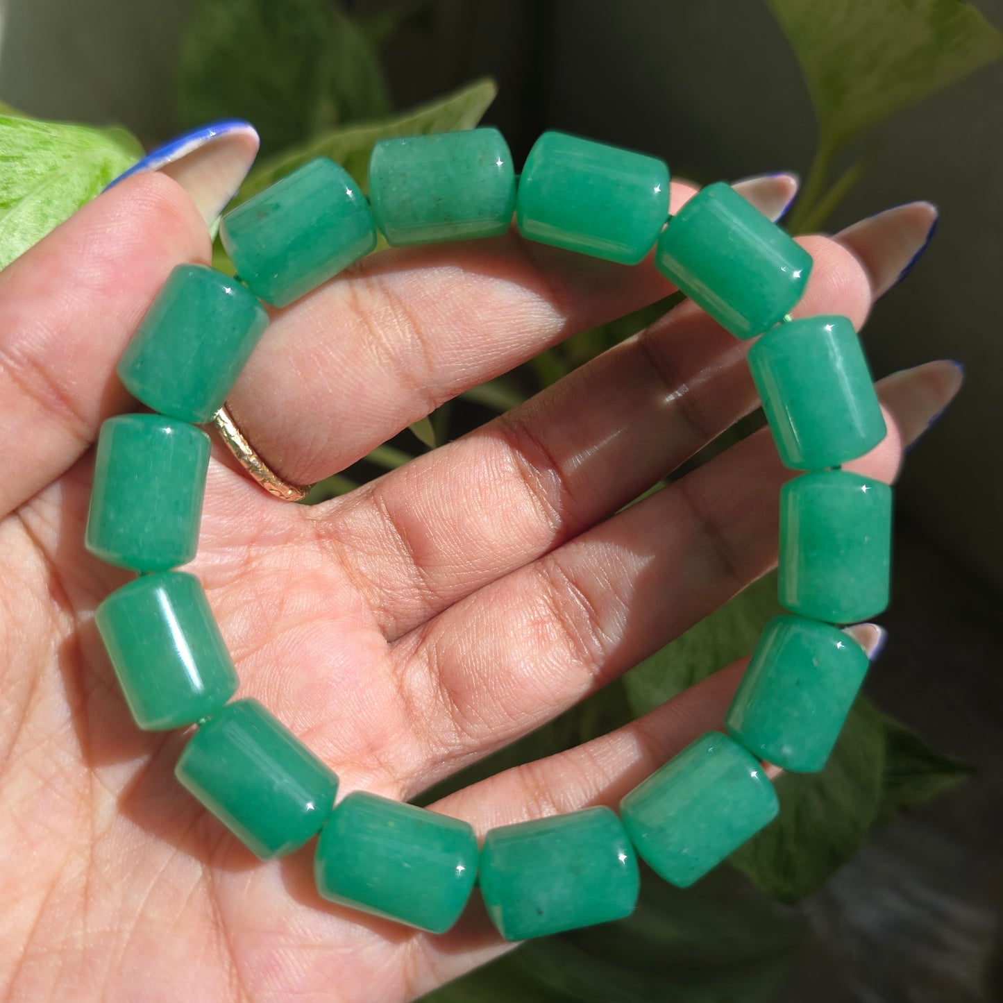 Green Aventurine Barrel Gemstone Bracelet