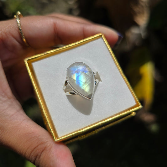 Rainbow Moonstone Ring - Size 8