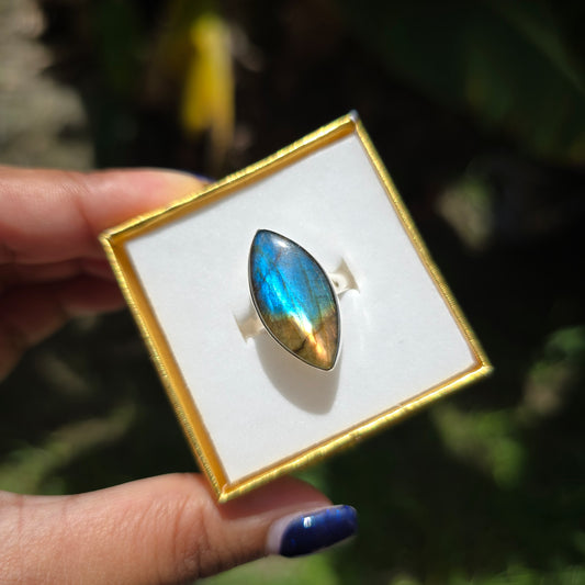 Blue Fire Labradorite Ring - Size 5