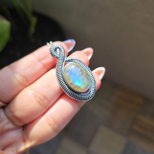 Labradorite Pendant - Silver Plated Brass