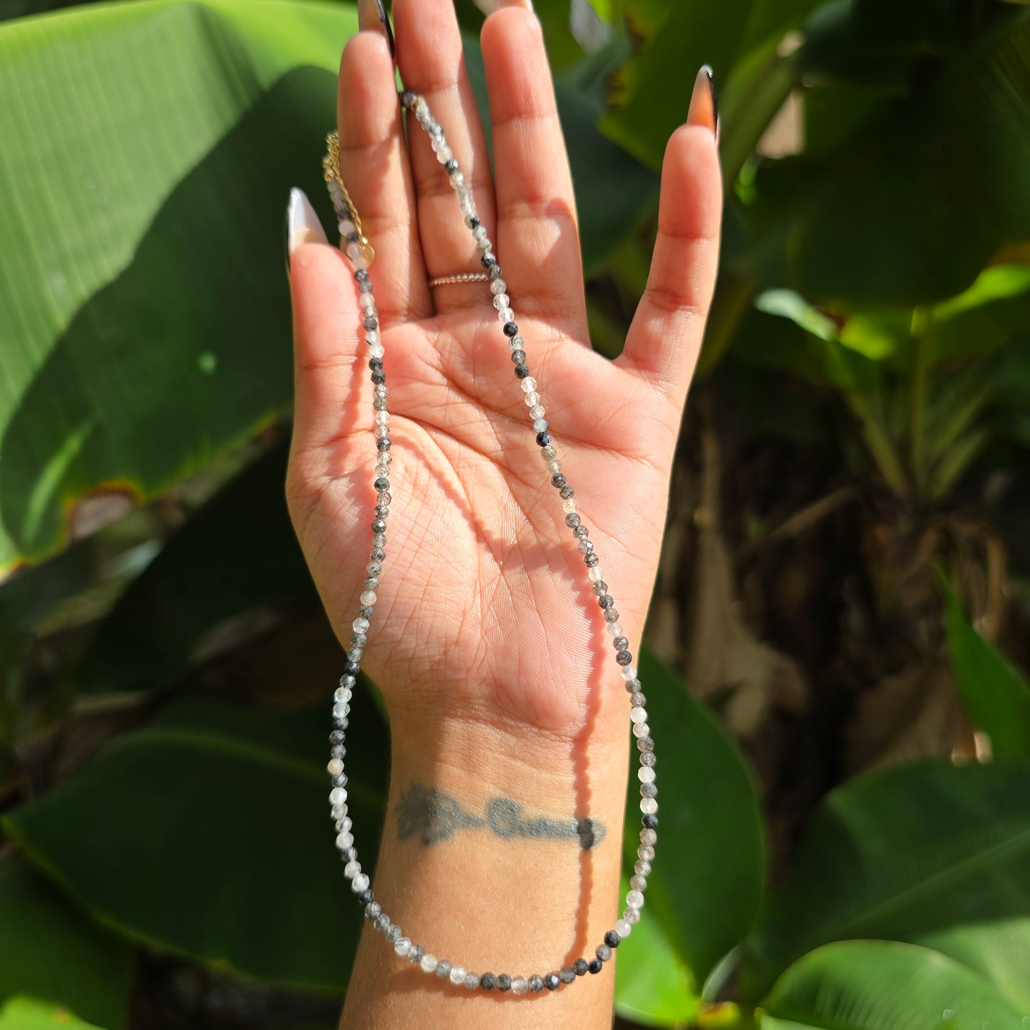 Dainty Tourmalated Quartz Choker (3-4mm beads)