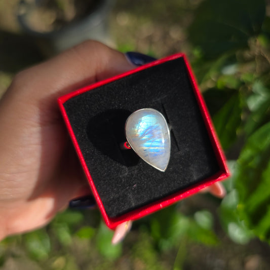 Rainbow Moonstone Ring - Size 8