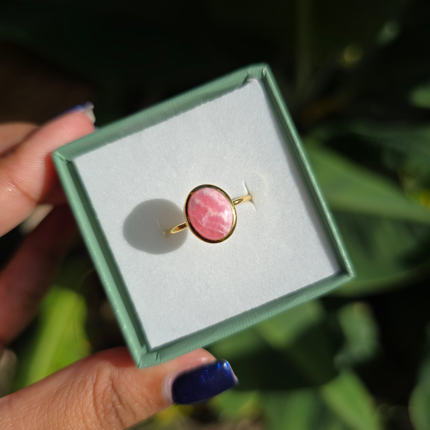 Gold Vermeil Rhodochrosite Ring - Size 6.5