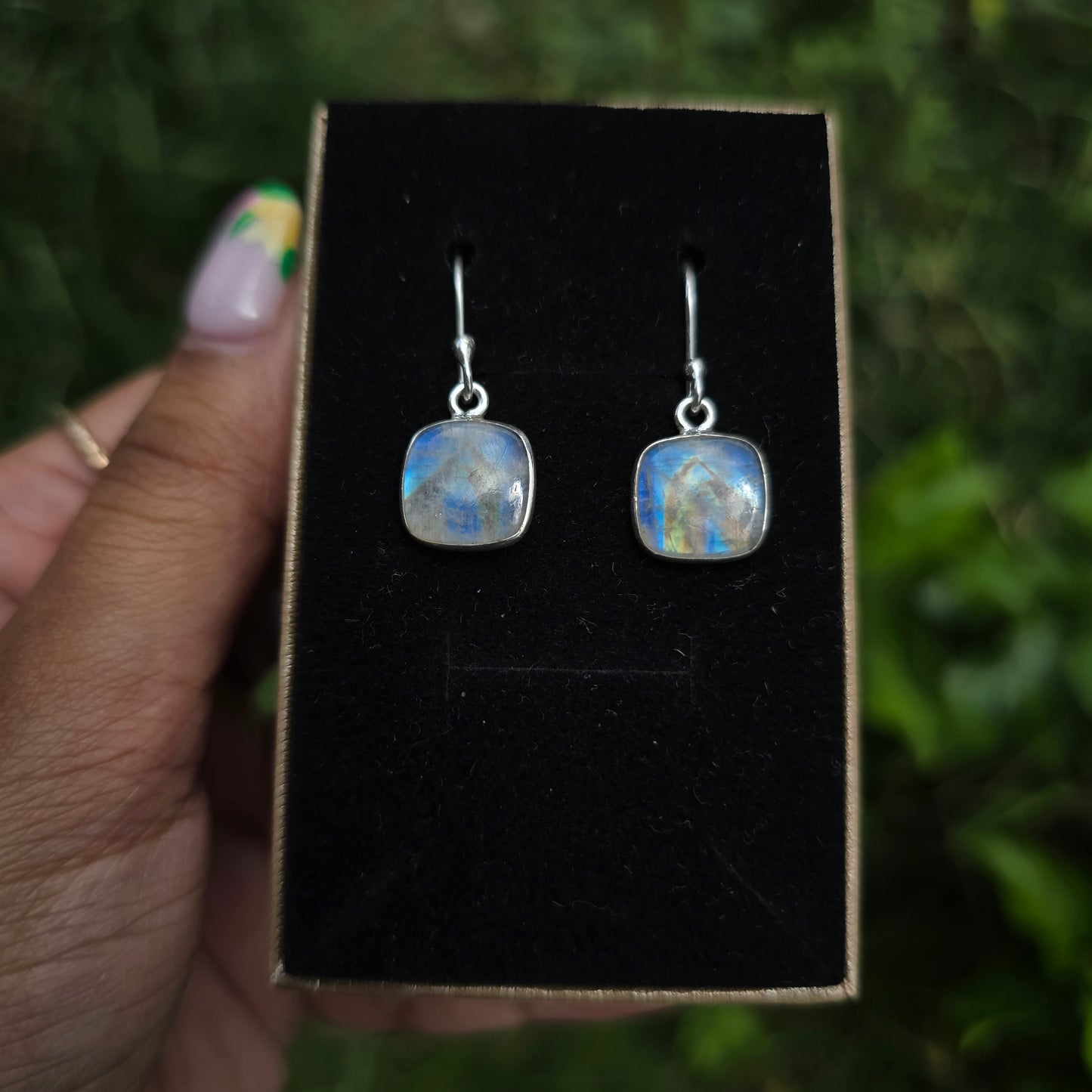 Rainbow Moonstone Dangle Earring