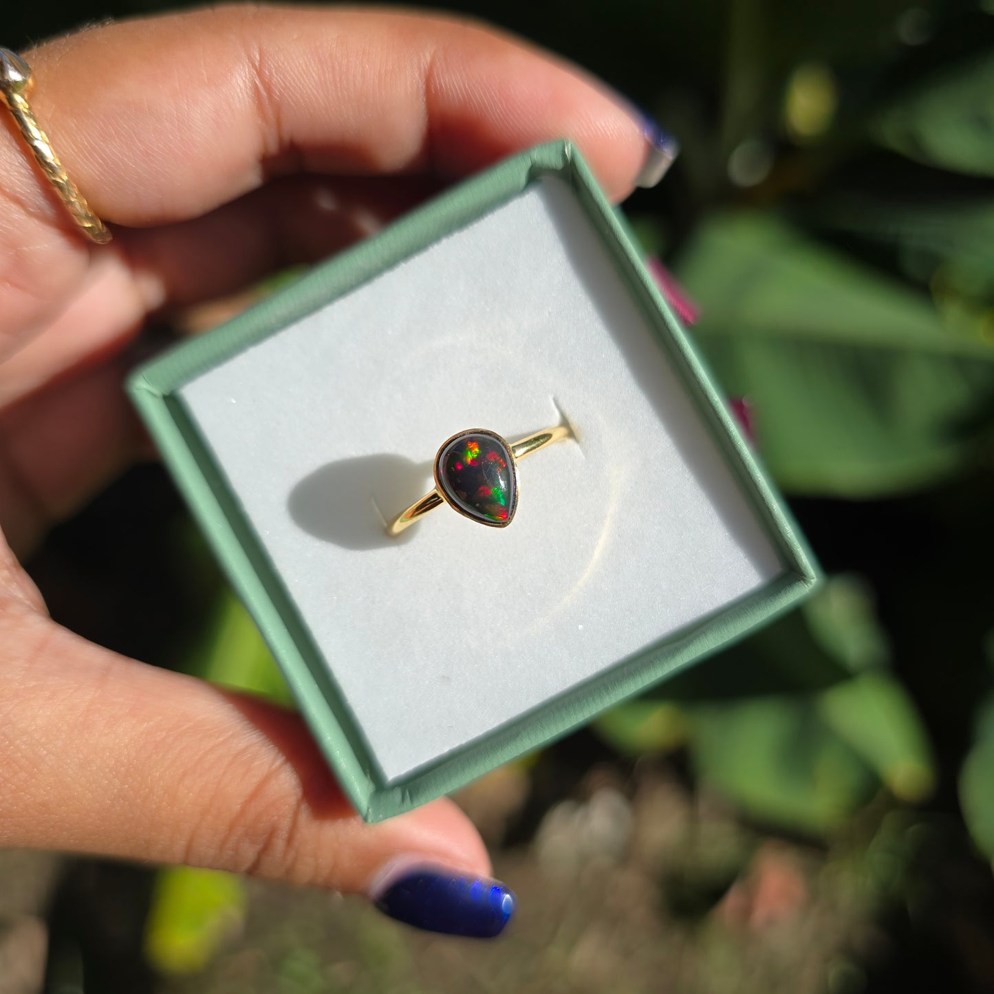 Gold Vermeil Black Opal Ring - Size 6.5