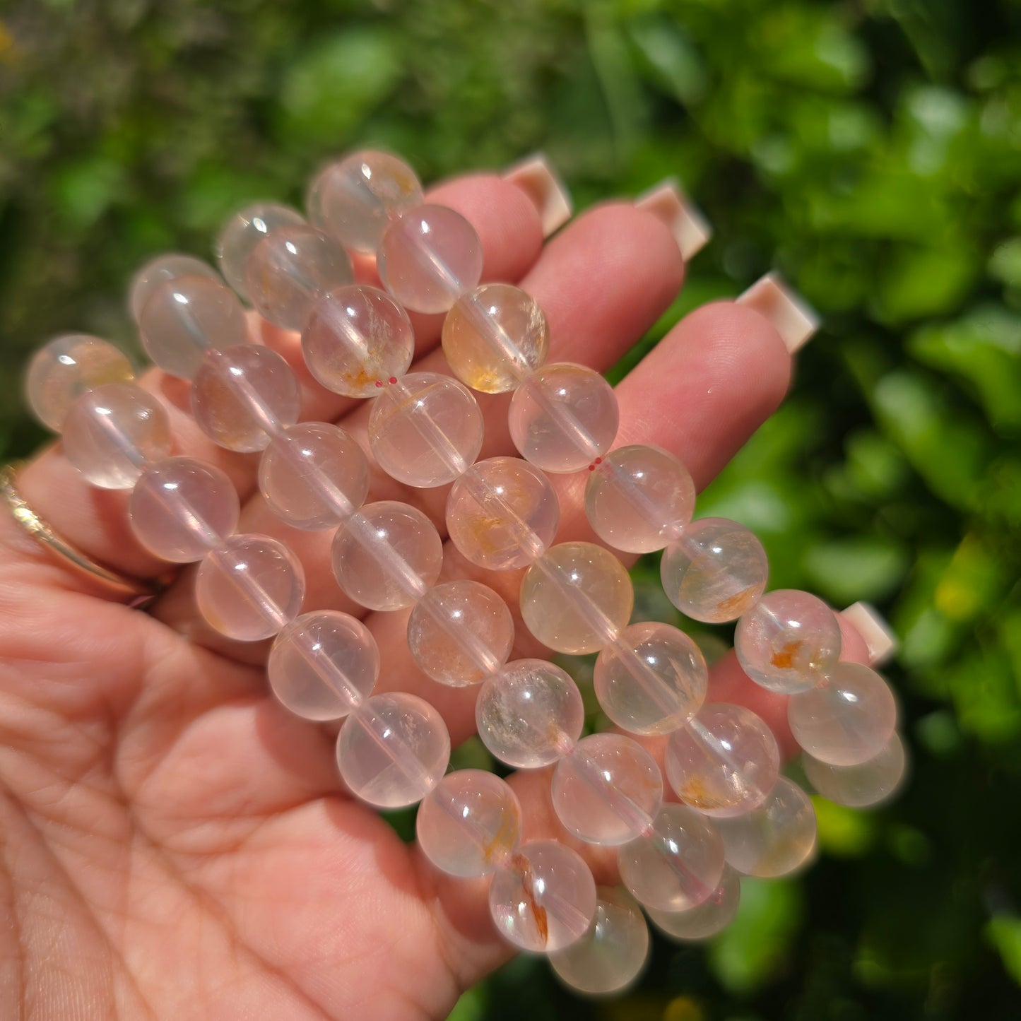 Rose Quartz with Golden Healer Gemstone Bracelet