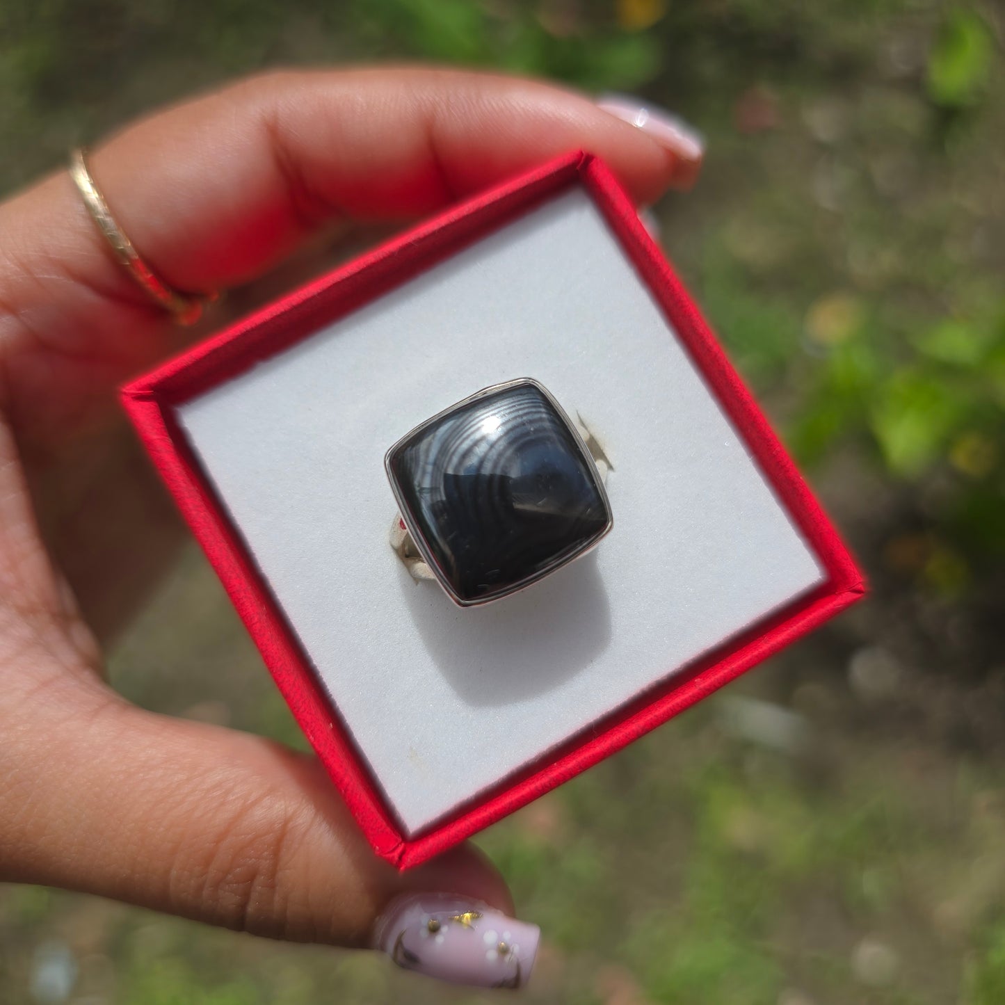 Psilomelane Gemstone Ring - Size 8
