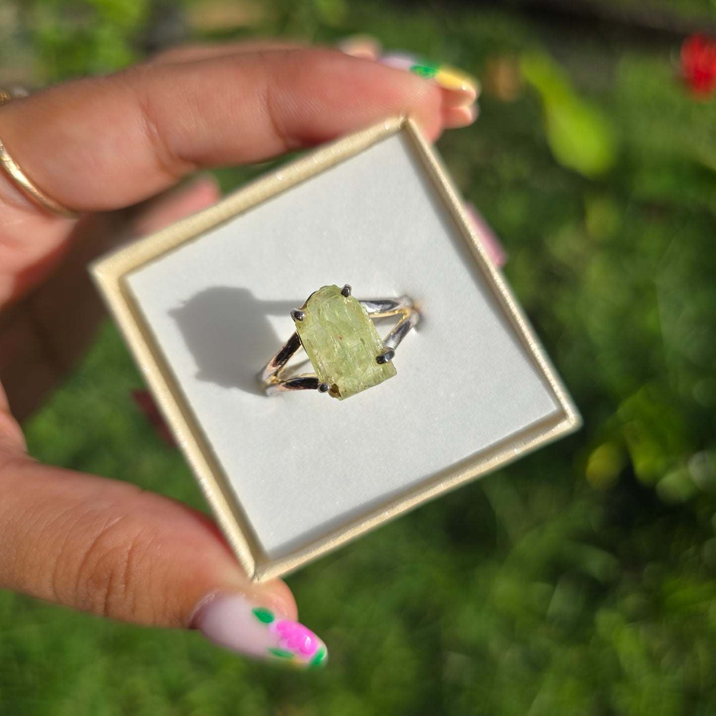 Raw Green Kyanite Ring - Size 11