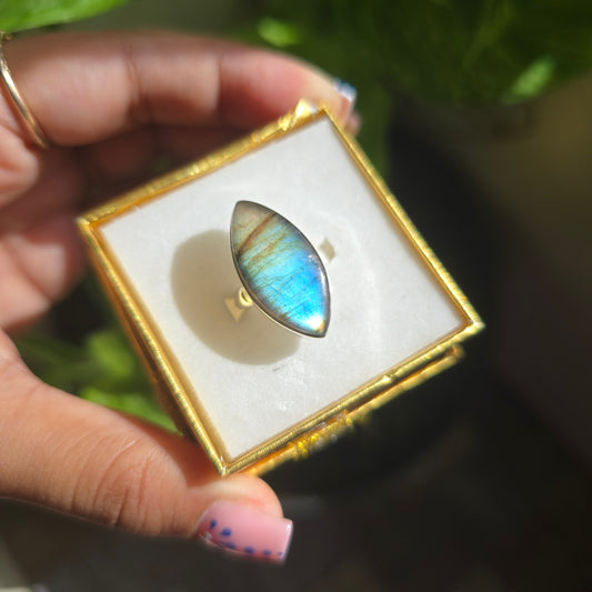 Multi Fire Labradorite Ring - Size 6