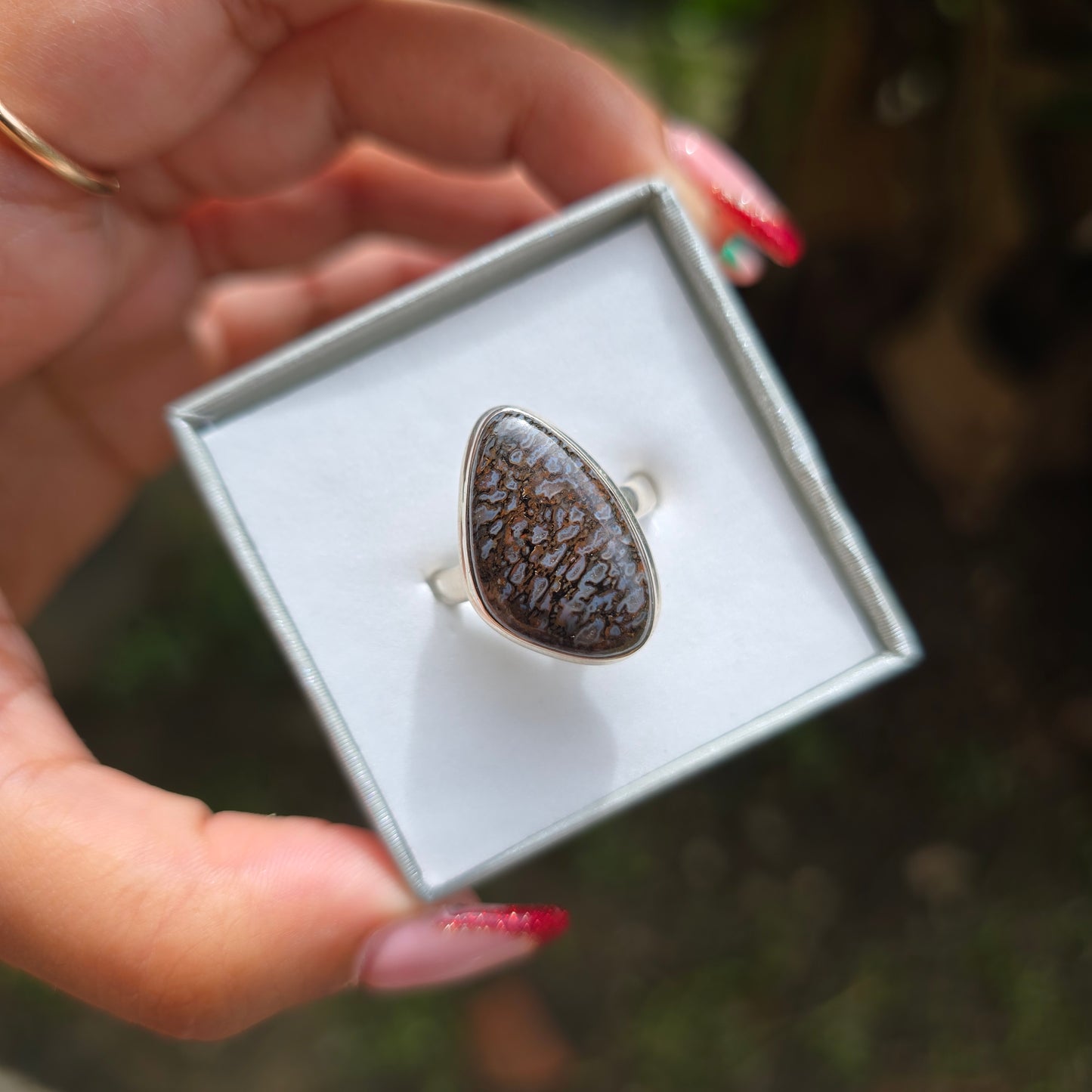 Fossilised Dinosaur Bone Ring - Size 9