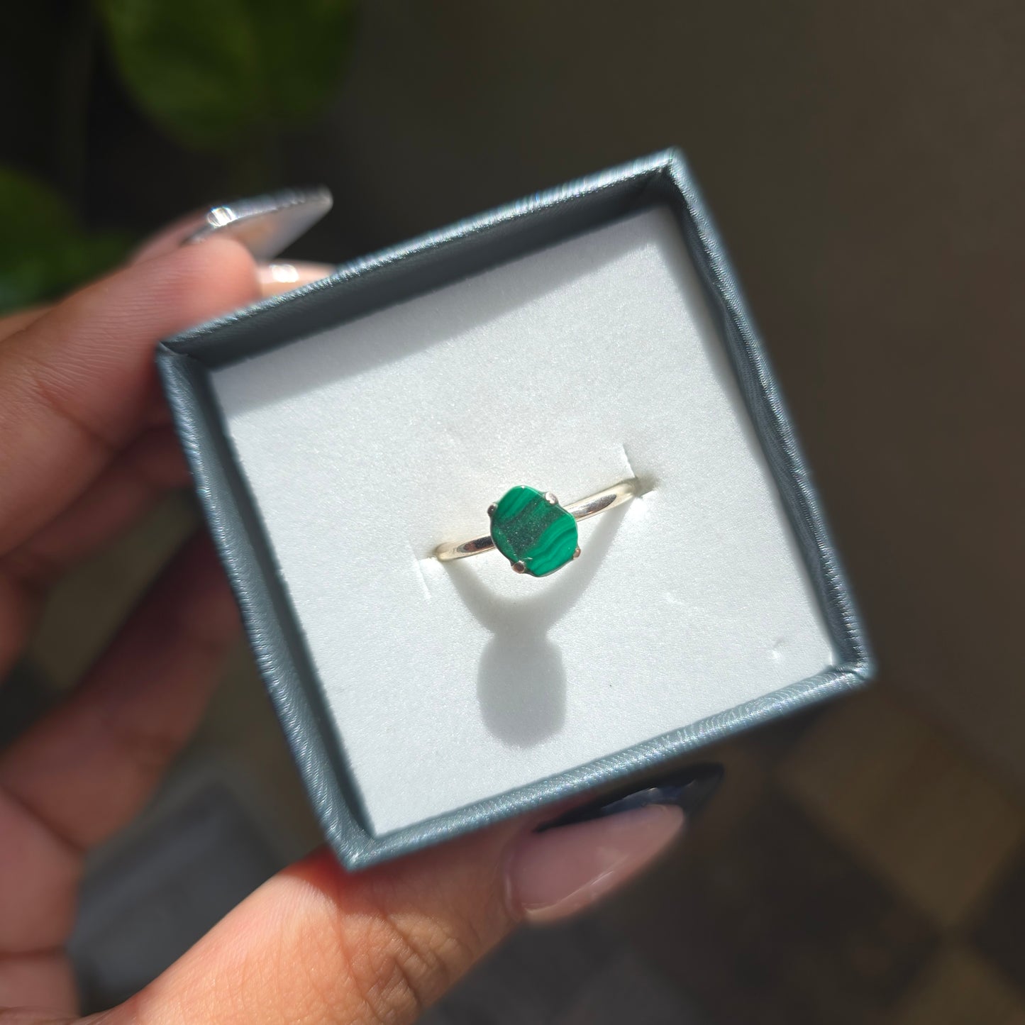 Dainty Raw Malachite Ring - Size 7