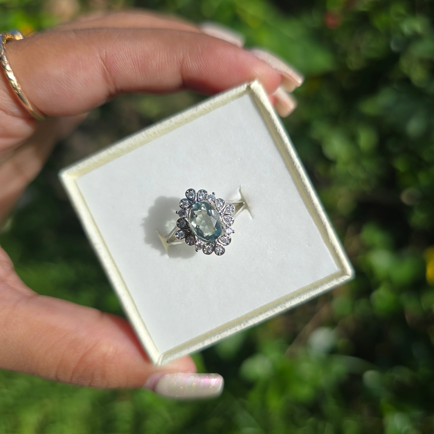 Adjustable Silver Plated Brass Ring - Fluorite