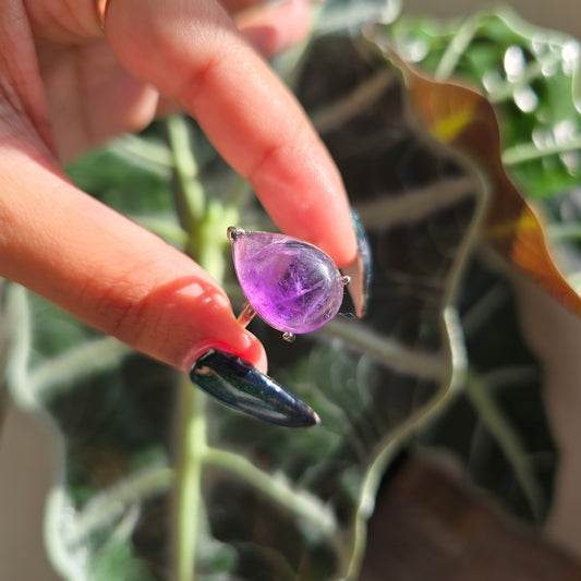 Adjustable Silver Plated Brass Ring - Amethyst