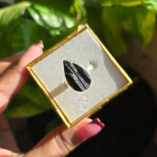 Raw Black Tourmaline Ring - Size 10