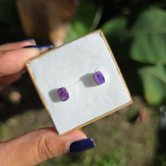 Raw Charoite Stud Earrings