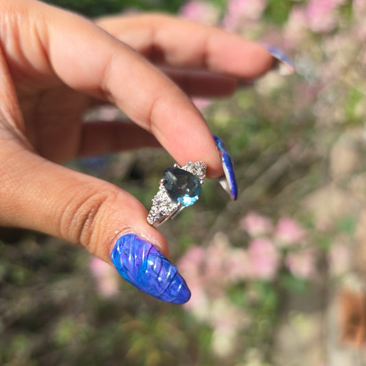 Adjustable Silver Plated Brass Ring - Fluorite