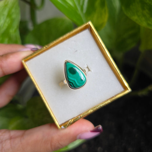 Malachite Gemstone Ring - Size 4.5