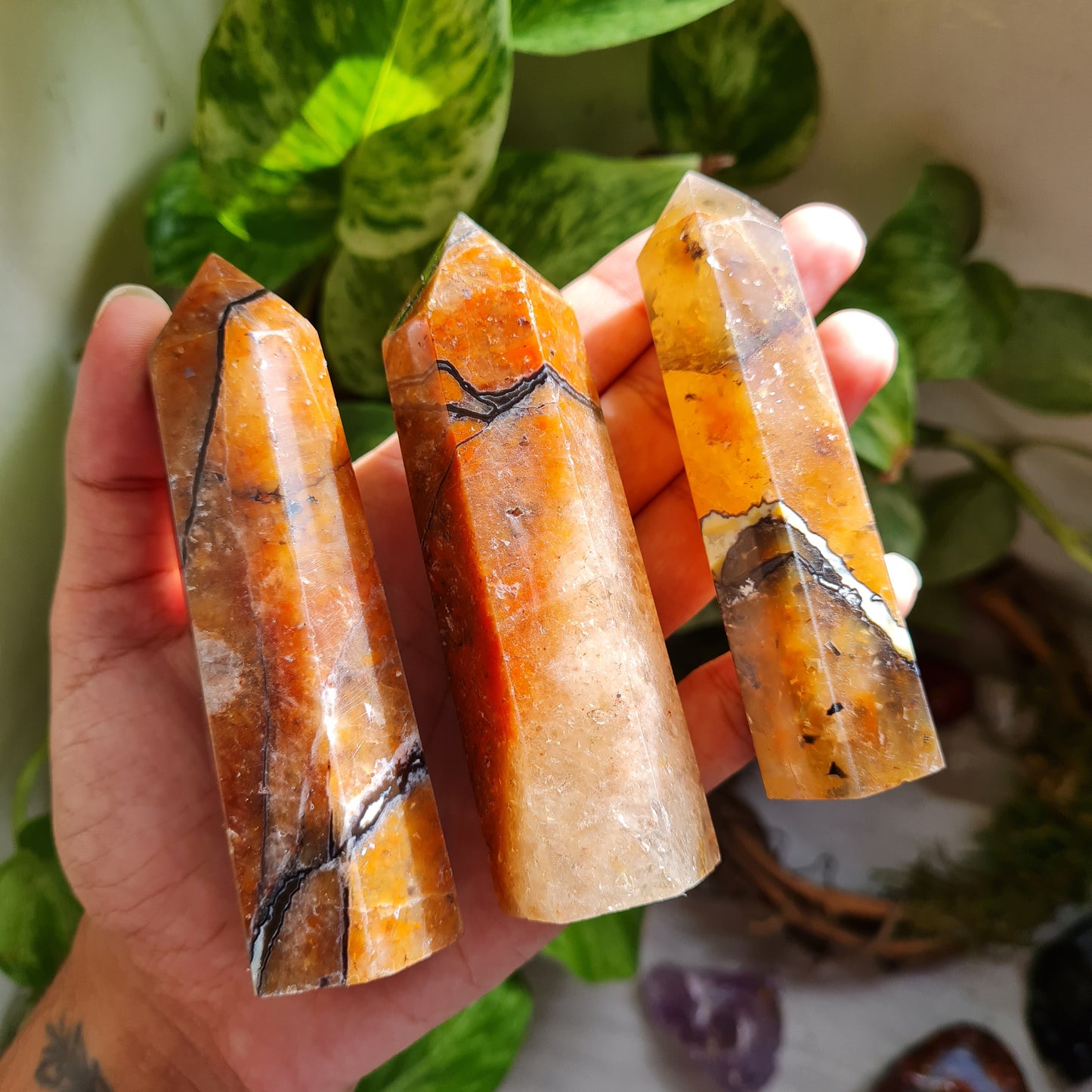 Orange Chalcedony Gemstone Tower