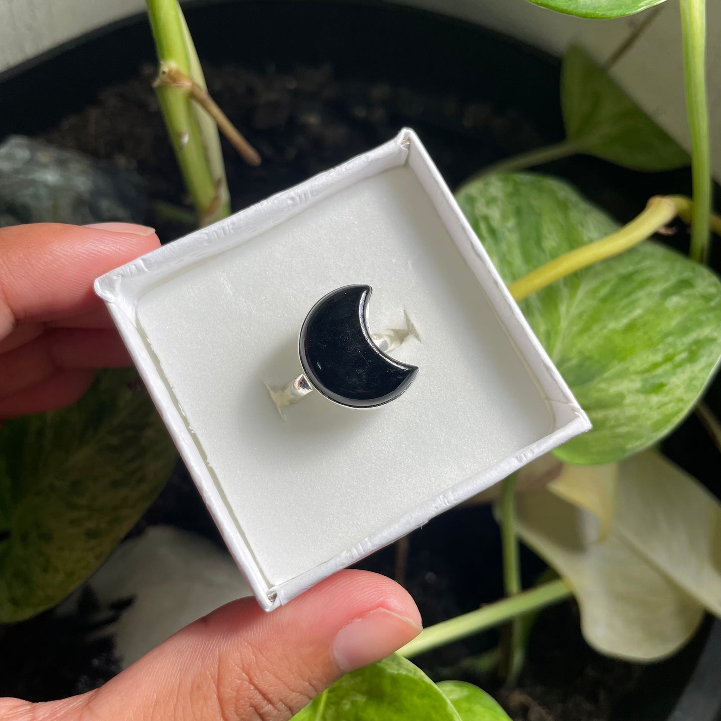 Black Obsidian Moon Ring